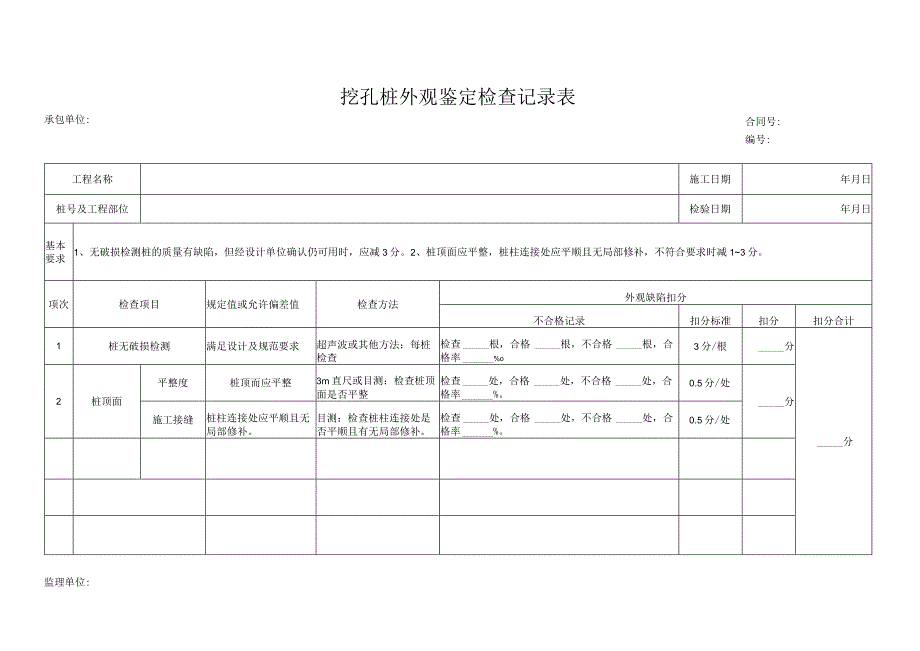 挖孔桩外观鉴定检查记录表.docx_第1页