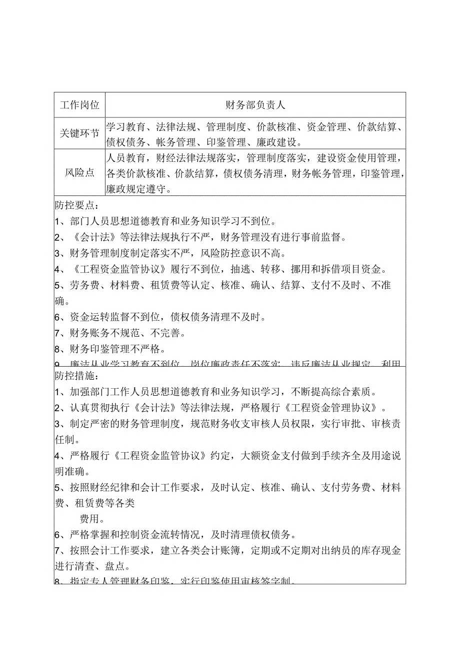 工程项目财务相关岗位廉政风险防控表.docx_第1页