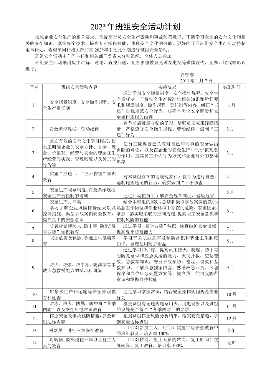 班组安全活动计划.docx_第1页