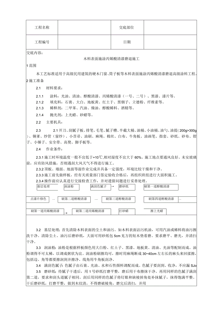 木料表面施涂丙烯酸清漆磨退施工工艺技术交底.docx_第1页