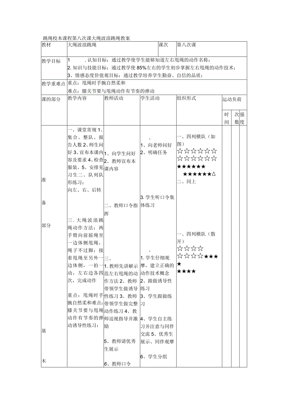 跳绳校本课程第八次课大绳波浪跳绳教案.docx_第1页