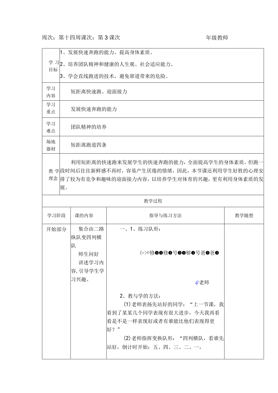 小学六年级体育与健康第一学期学会直线跑进的技术避免窜道带来的危险教学.docx_第1页