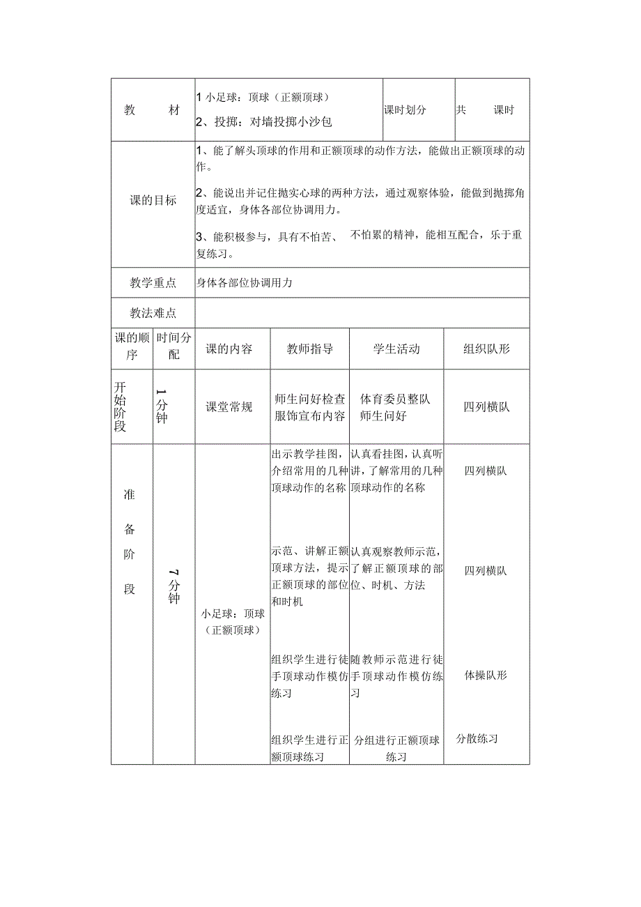 中小学足球小足球顶球正额顶球教案.docx_第1页