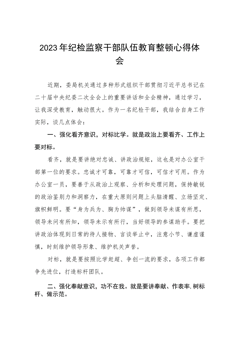 2023年全国纪检监察干部队伍教育整顿心得体会发言材料十一篇.docx_第1页