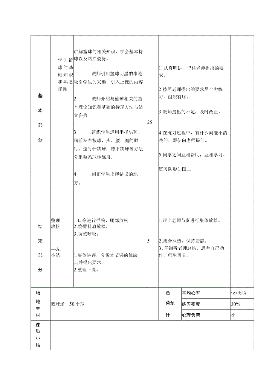 介绍篮球基础知识以及熟悉球性练习体育课时计划.docx_第2页