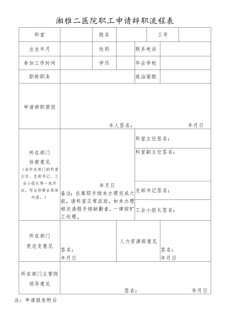 湘雅二医院职工申请辞职流程表.docx_第1页