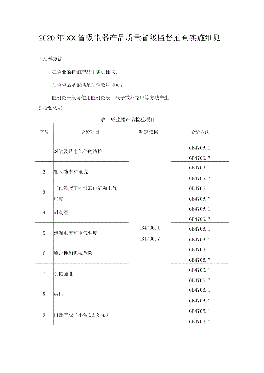 2020年吸尘器产品质量省级监督抽查实施细则.docx_第1页