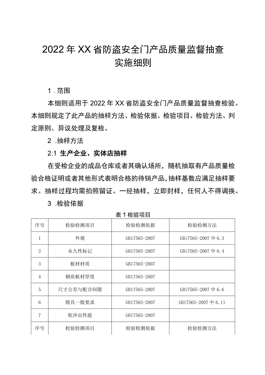 2022年工业品省级监督抽查实施细则（防盗安全门）.docx_第1页