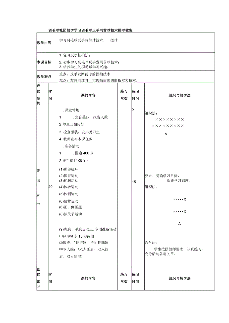 羽毛球社团教学学习羽毛球反手网前球技术搓球教案.docx_第1页