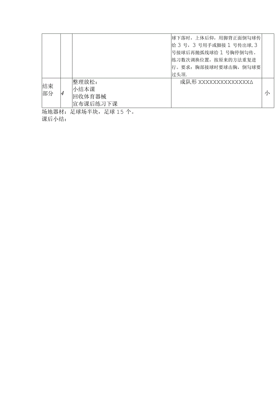 中小学足球头传接球训练第七课时胸停倒勾传教案.docx_第2页