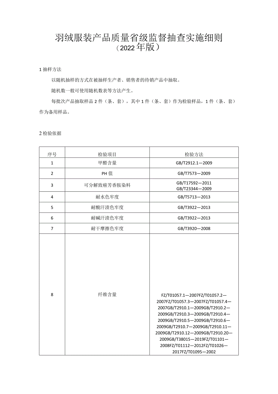 羽绒服装产品质量省级监督抽查实施细则（2022年版）.docx_第1页