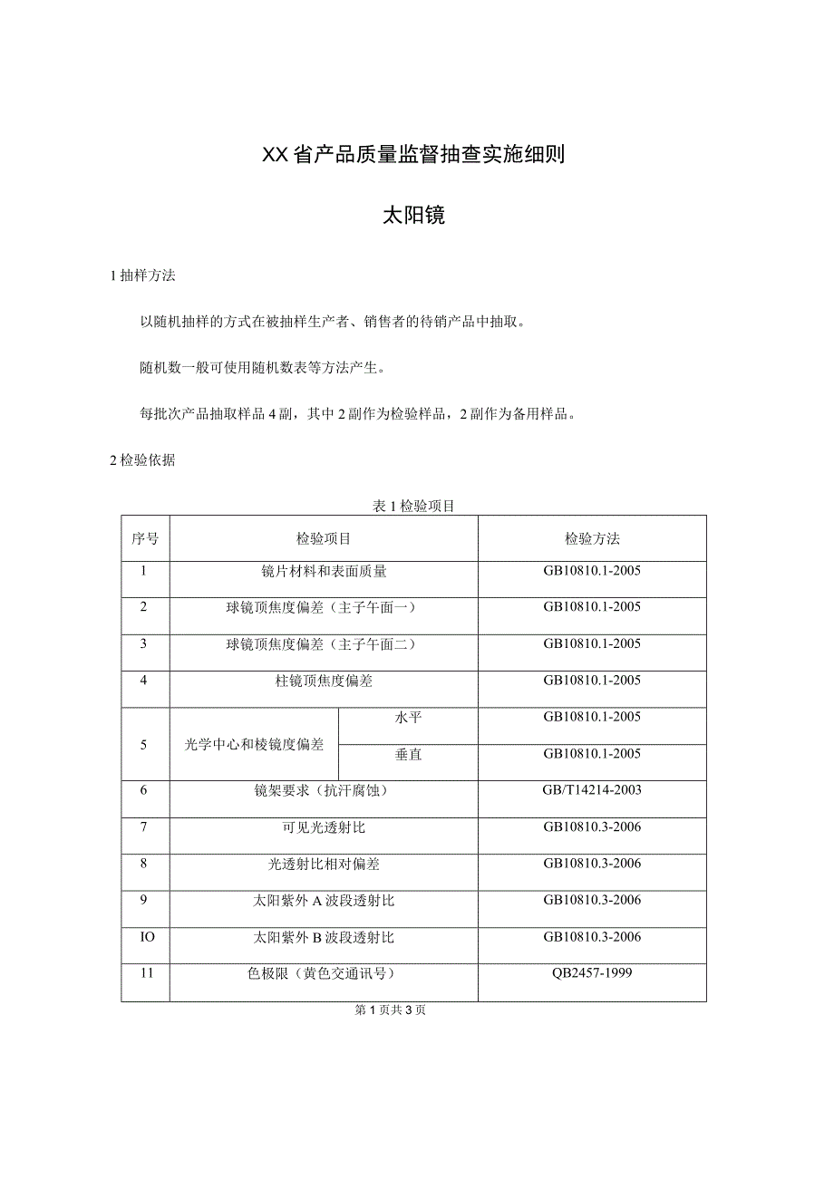 产品质量监督抽查实施细则——太阳镜.docx_第1页