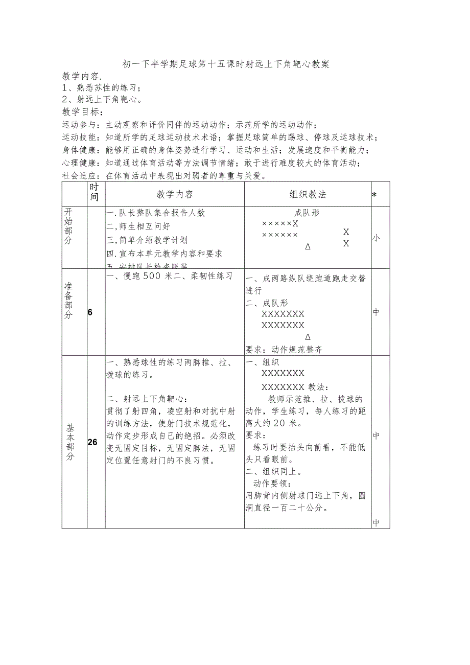 初一下半学期足球第十五课时射远上下角靶心教案.docx_第1页