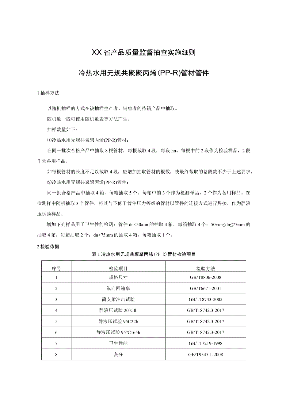 产品质量监督抽查实施细则——冷热水用无规共聚聚丙烯（PPR）管材管件.docx_第1页