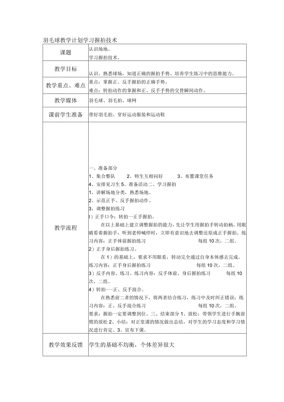 羽毛球教学计划学习握拍技术.docx_第1页