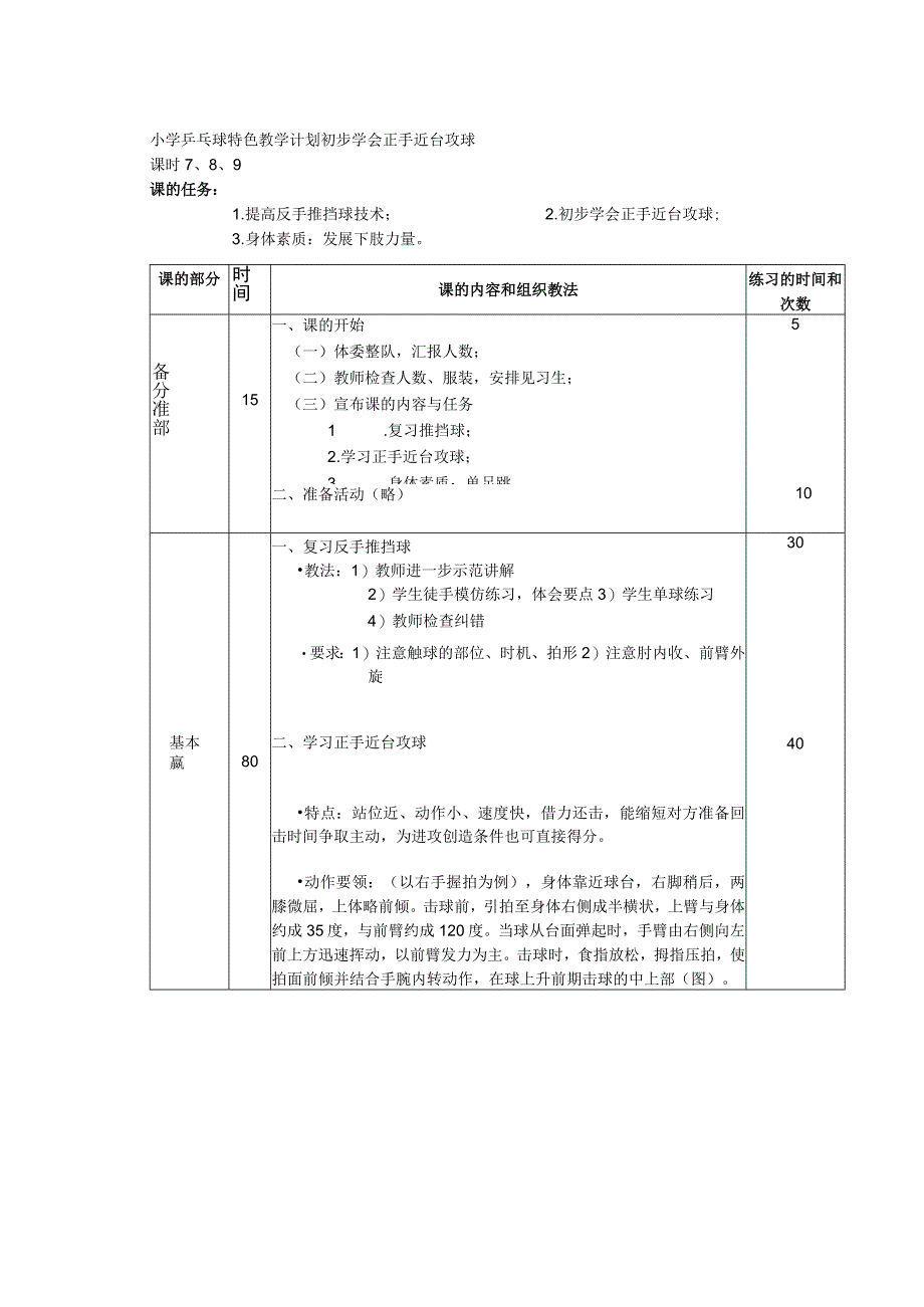 小学乒乓球特色教学计划初步学会正手近台攻球.docx_第1页