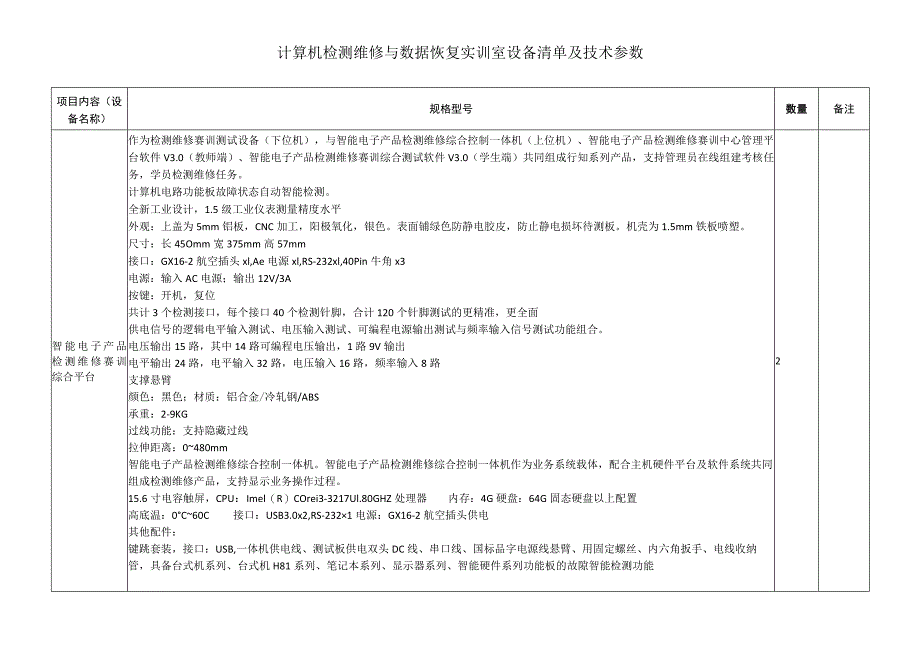 计算机检测维修与数据恢复实训室设备清单及技术参数.docx_第1页