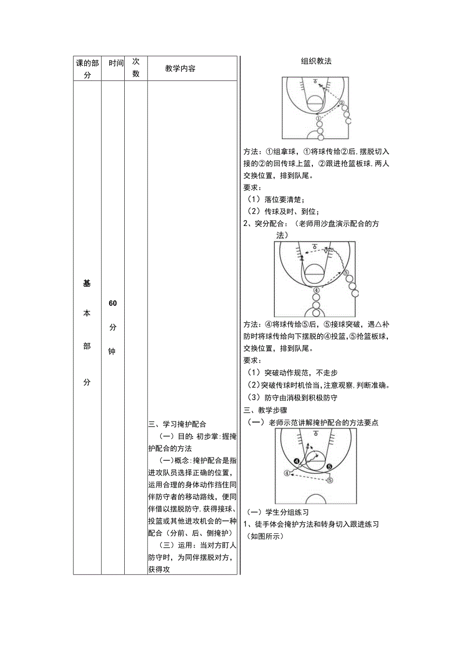 初中篮球第16次课继续学习进攻战术基本配合教学教案设计.docx_第3页