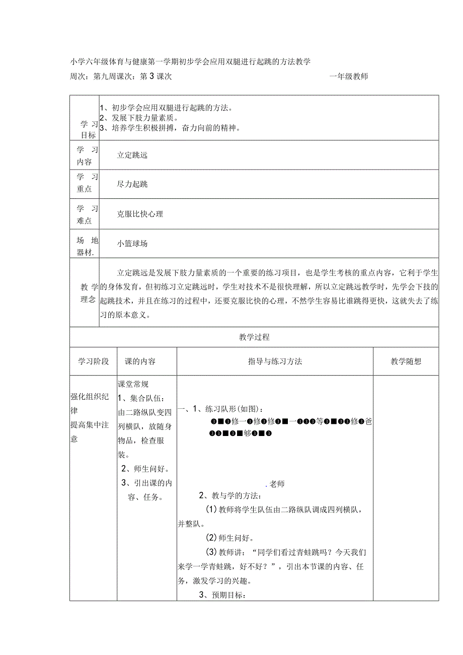 小学六年级体育与健康第一学期初步学会应用双腿进行起跳的方法教学.docx_第1页