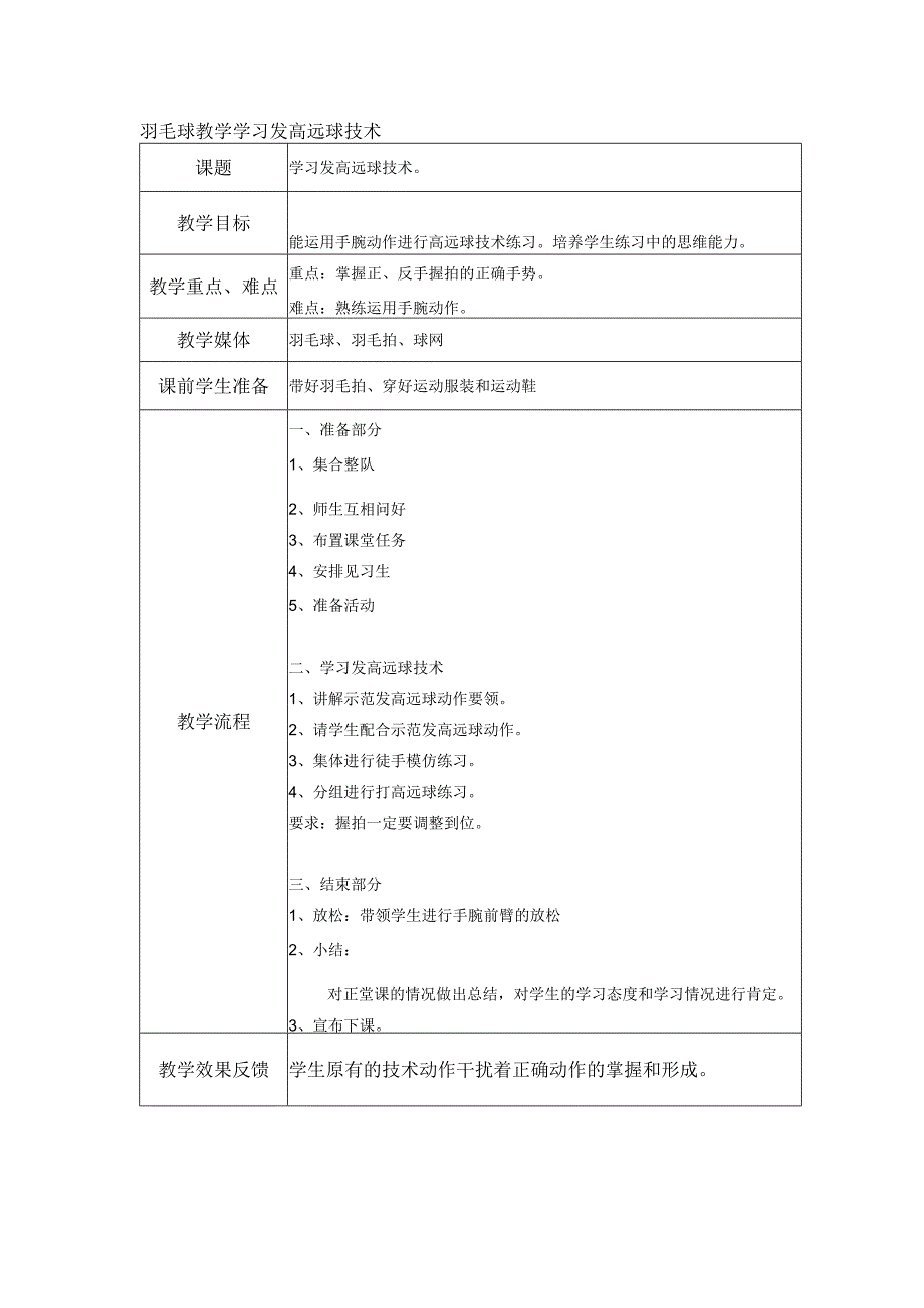 羽毛球教学学习发高远球技术.docx_第1页