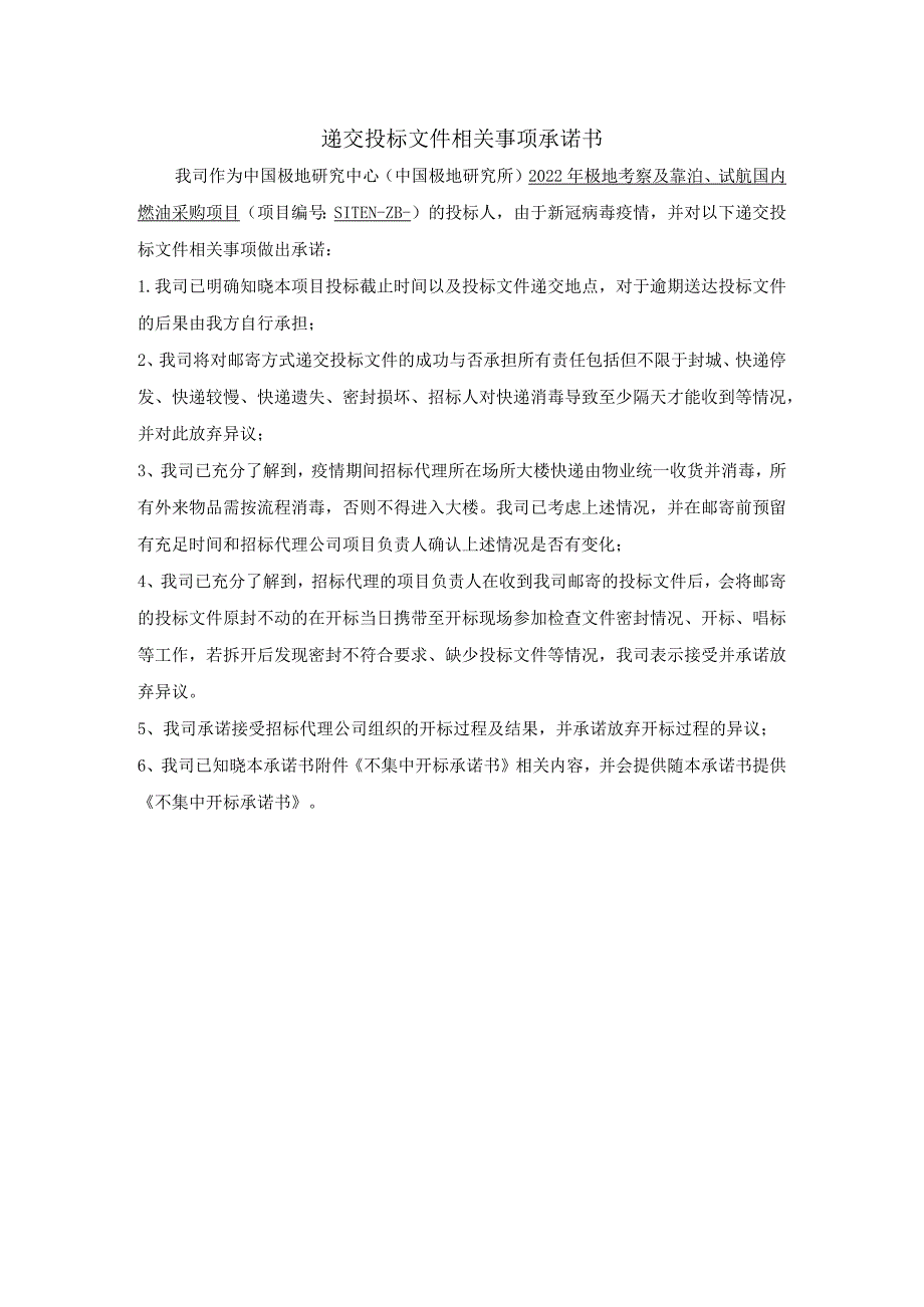 递交投标文件相关事项承诺书.docx_第1页