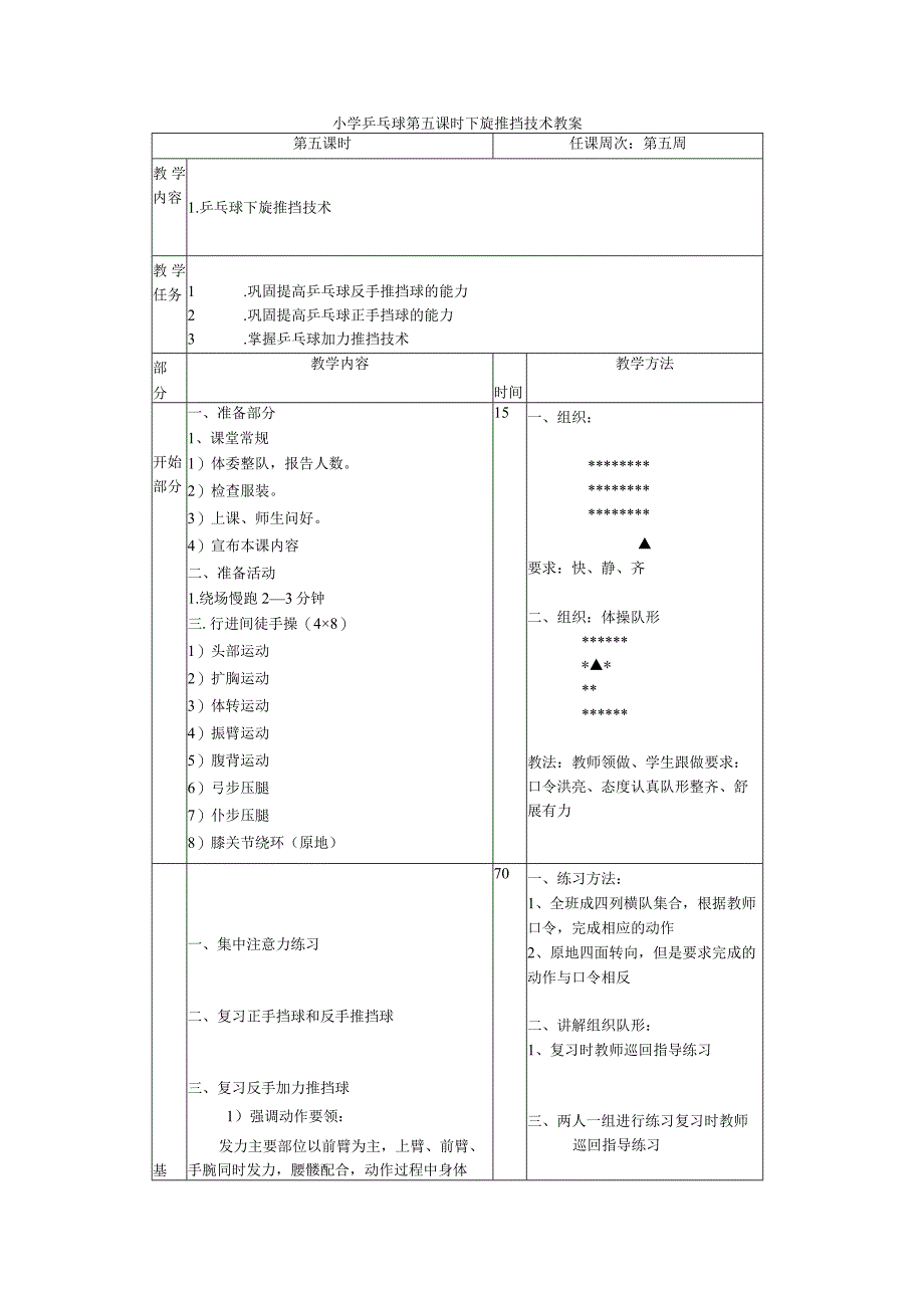 小学乒乓球第五课时下旋推挡技术教案.docx_第1页