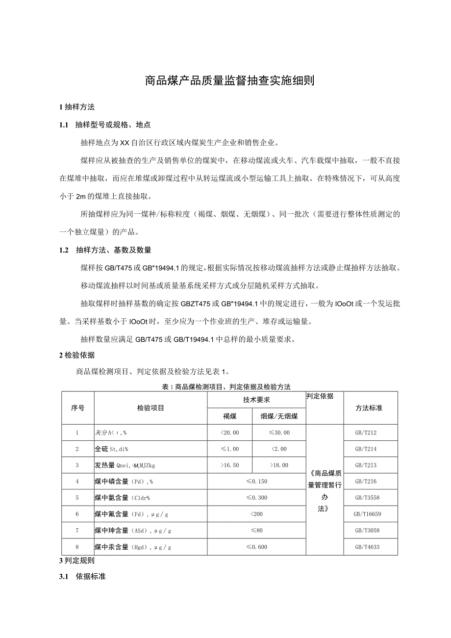 .商品煤产品质量监督抽查实施细则_第1页