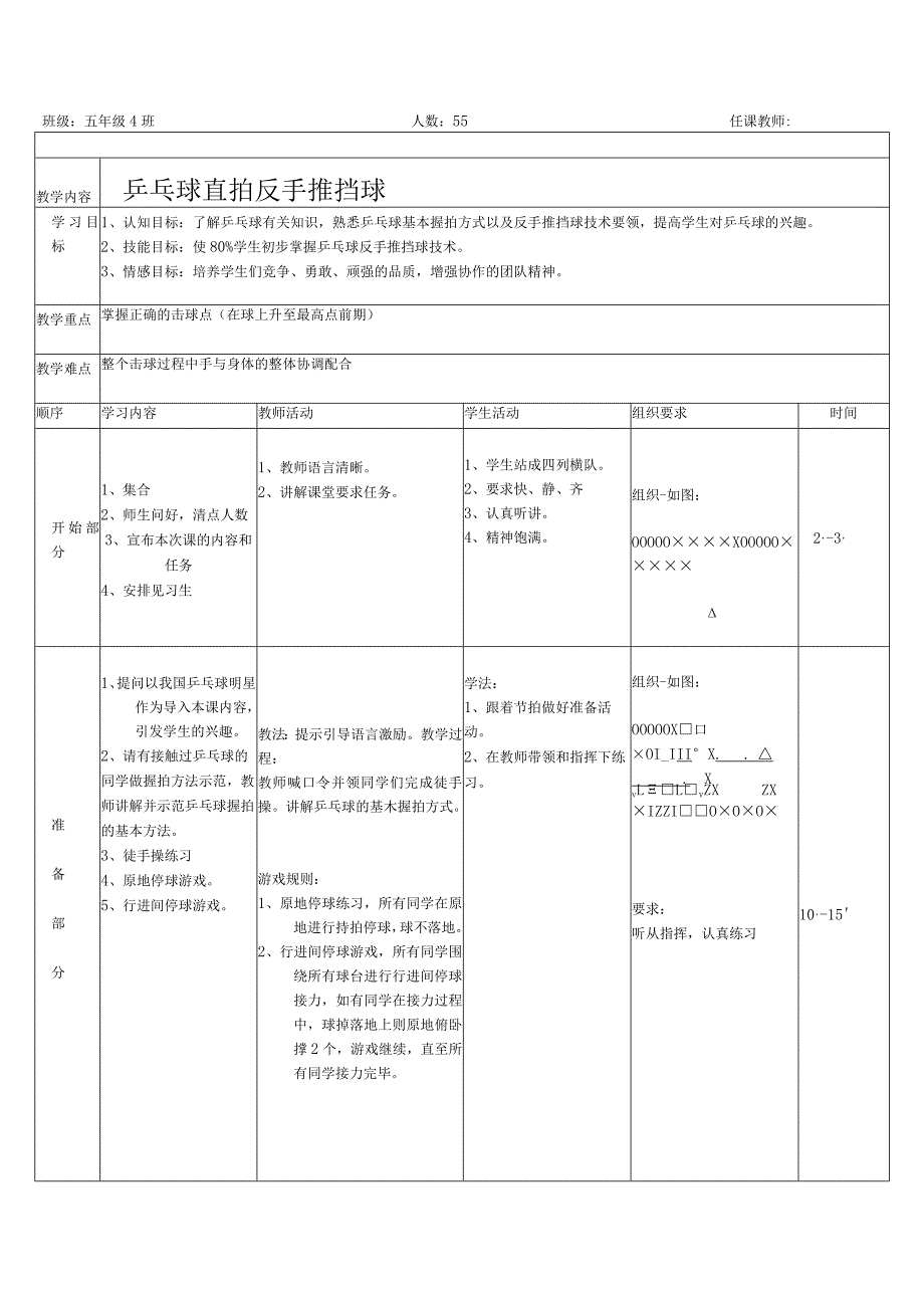 五年级乒乓球直拍反手推挡球教案.docx_第1页