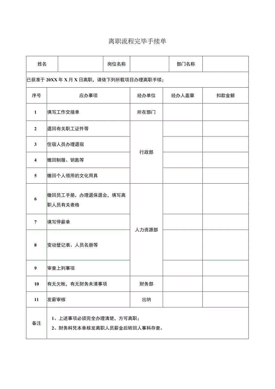 离职流程完毕手续单.docx_第1页