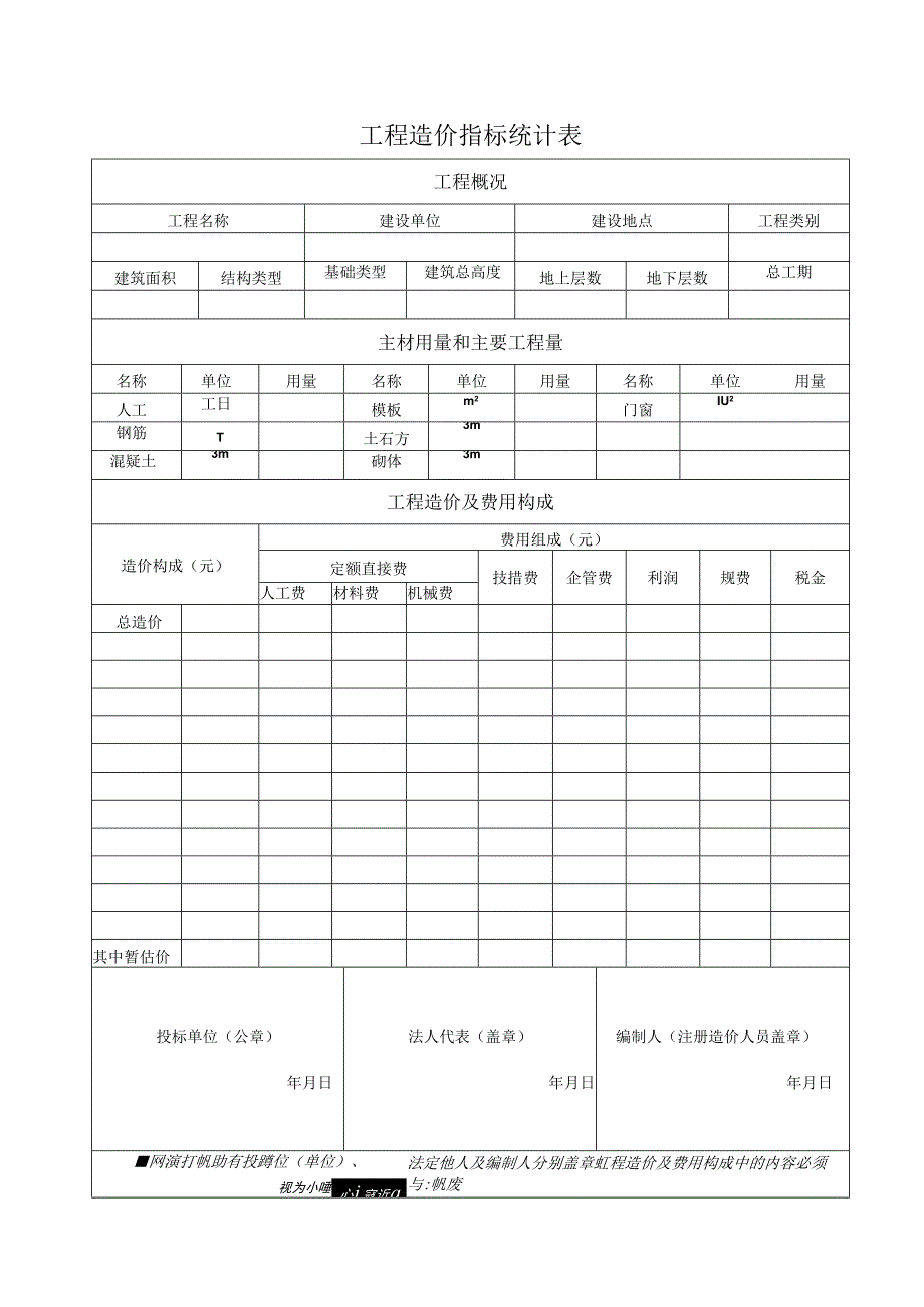 工程造价指标统计表(2023年).docx_第1页