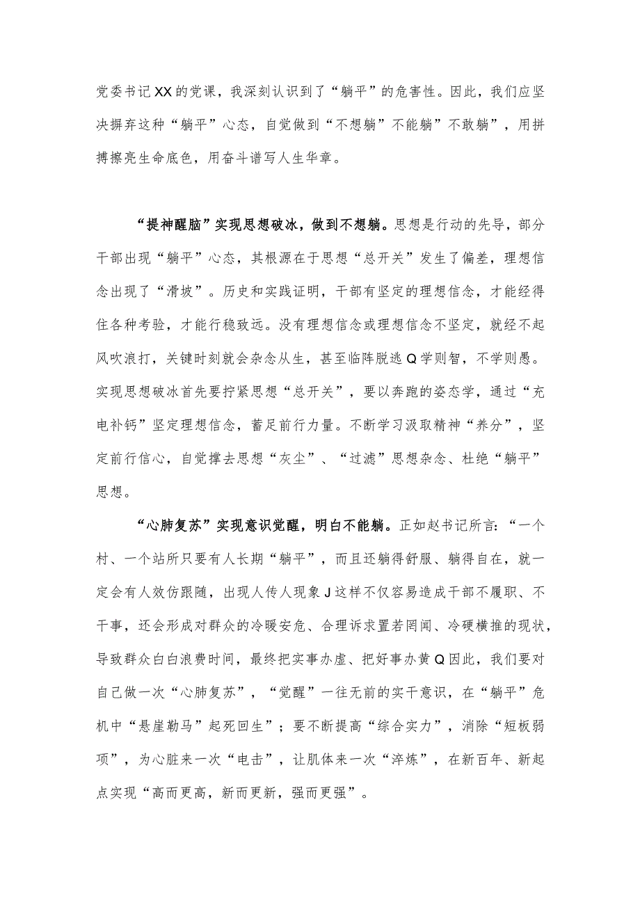 2023年开展“躺平式干部”整治工作情况汇报总结与开展“躺平式干部”专项整治活动专题学习研讨心得体会发言材料（2篇稿）.docx_第3页