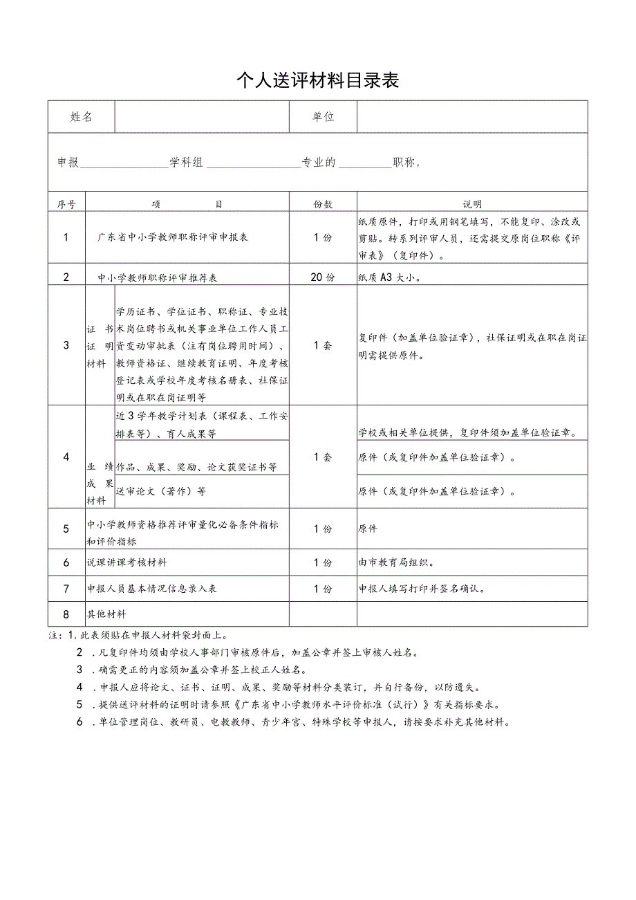 中小学教师职称评审申报材料表.docx_第1页