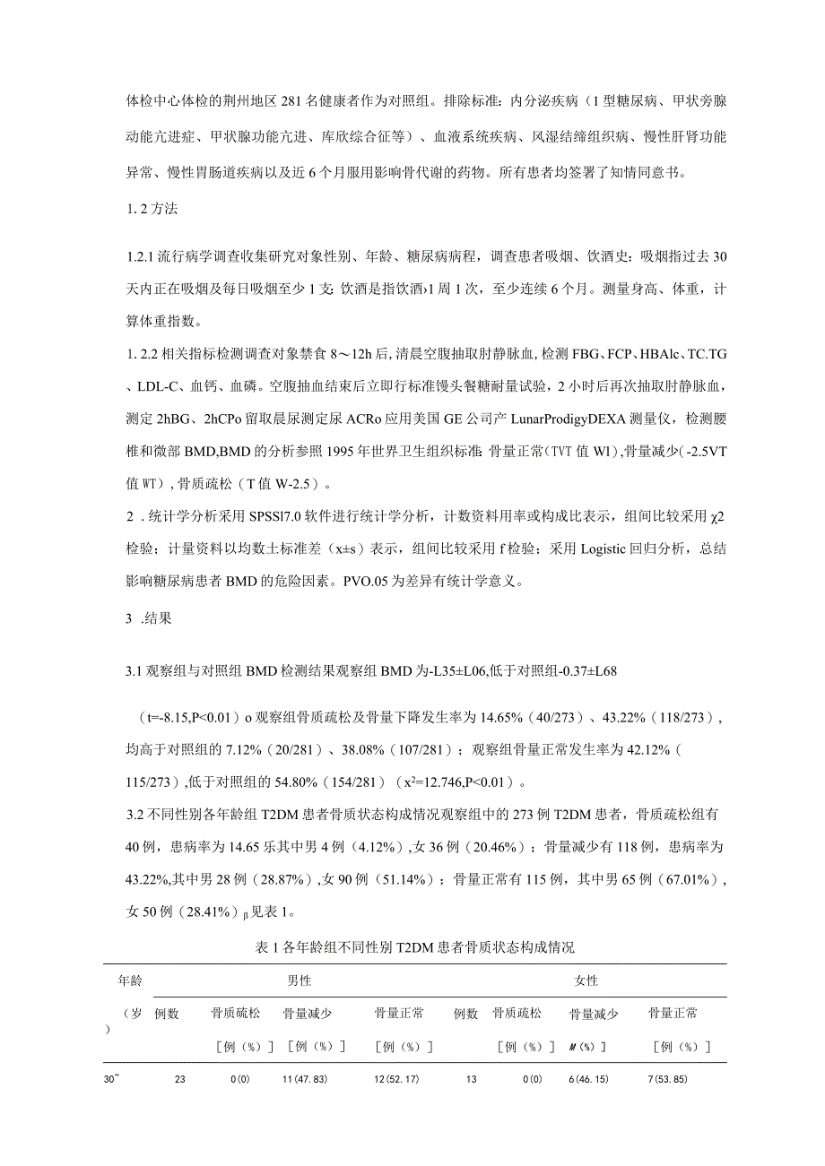 荆州地区2型糖尿病合并骨质疏松和骨量减少的流行现况和相关因素研究.docx_第3页