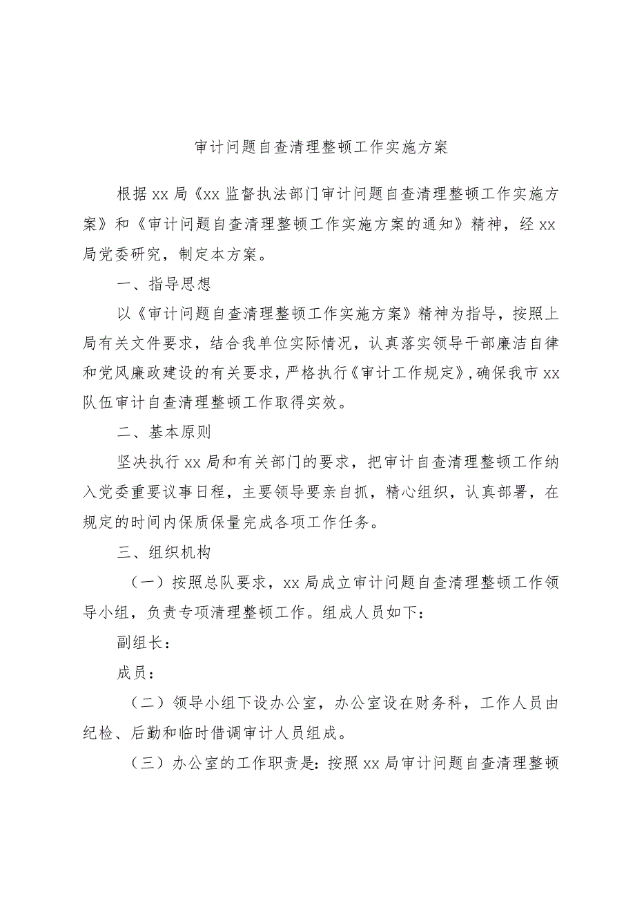 审计问题自查清理整顿工作实施方案.docx_第1页