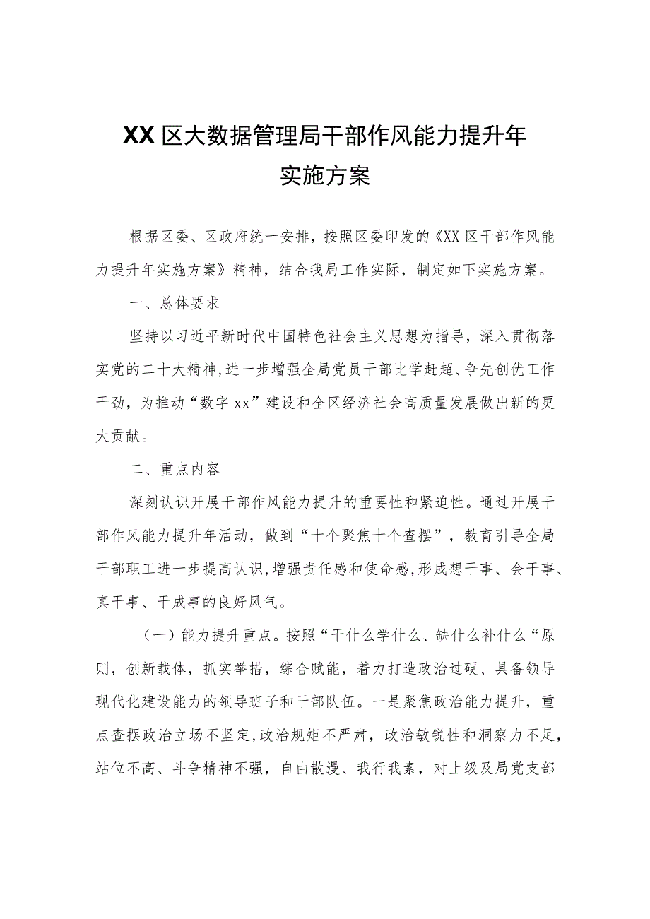 XX区大数据管理局干部作风能力提升年实施方案.docx_第1页