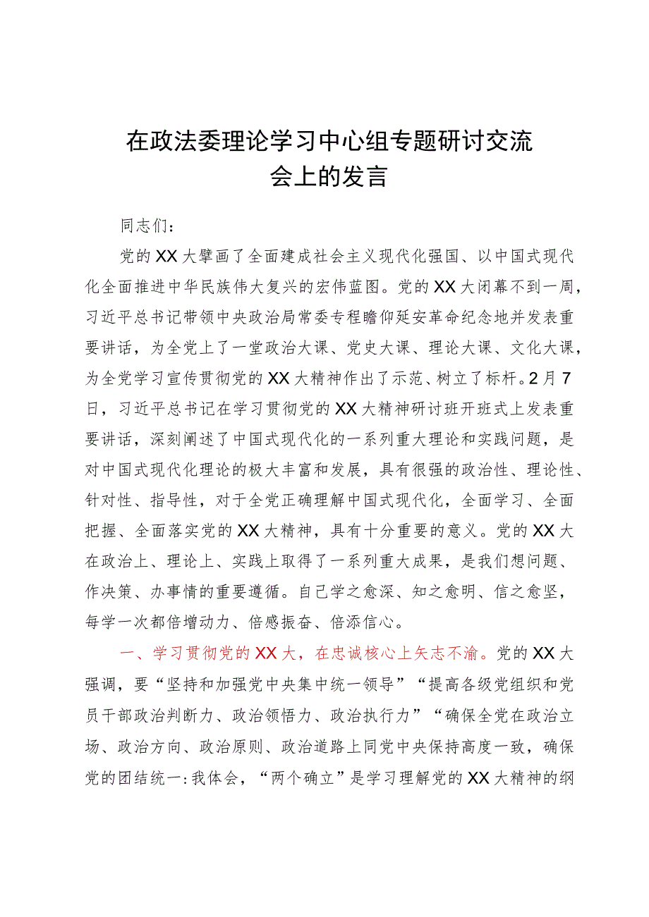 在政法委理论学习中心组专题研讨交流会上的发言.docx_第1页