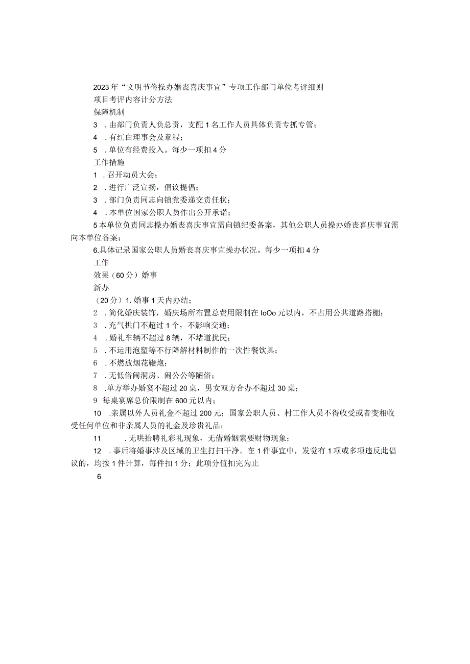 2023年“文明节俭操办婚丧喜庆事宜”专项工作部门单位考评细则.docx_第1页