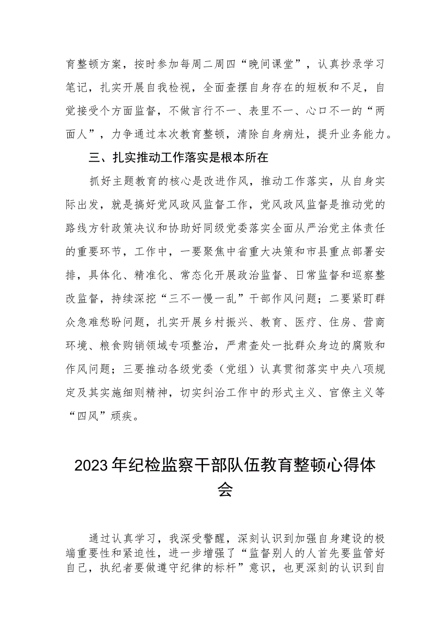 2023纪检监察干部队伍教育整顿活动心得体会材料两篇.docx_第2页