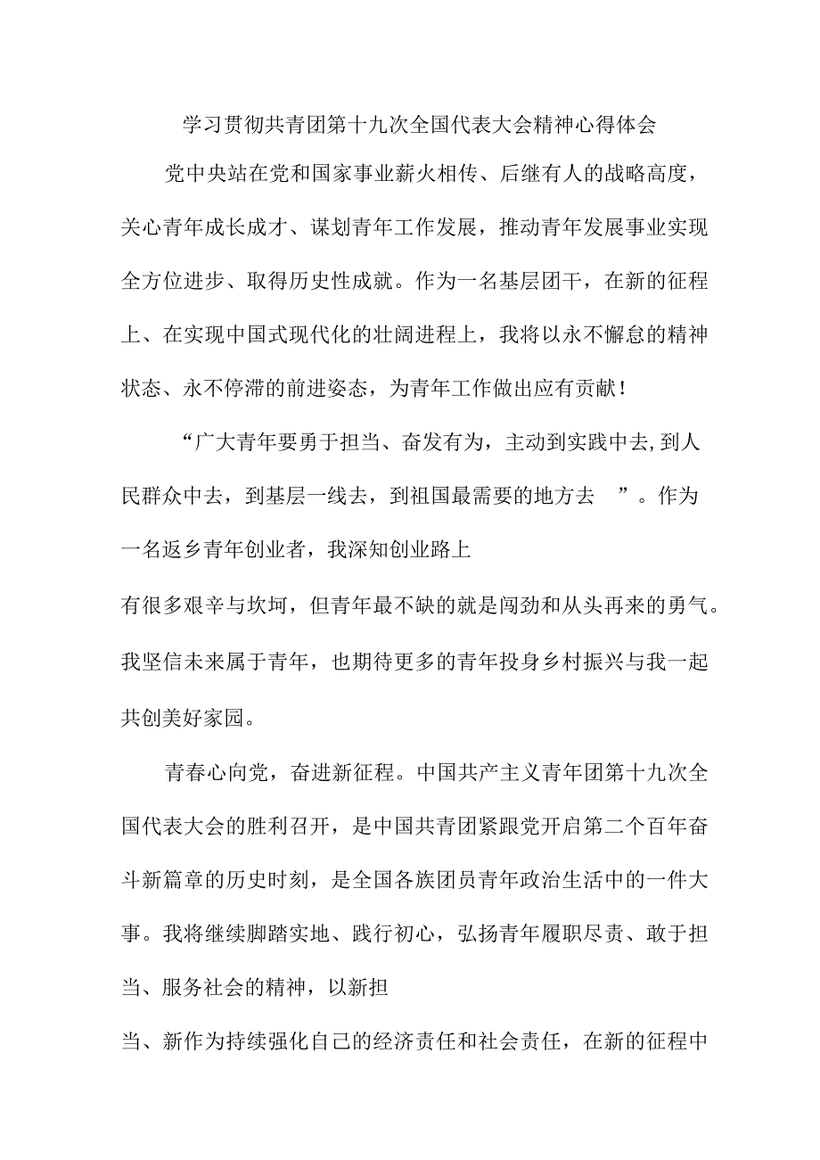 派出所所长学习贯彻共青团第十九次全国代表大会精神个人心得体会 （汇编5份）.docx_第1页