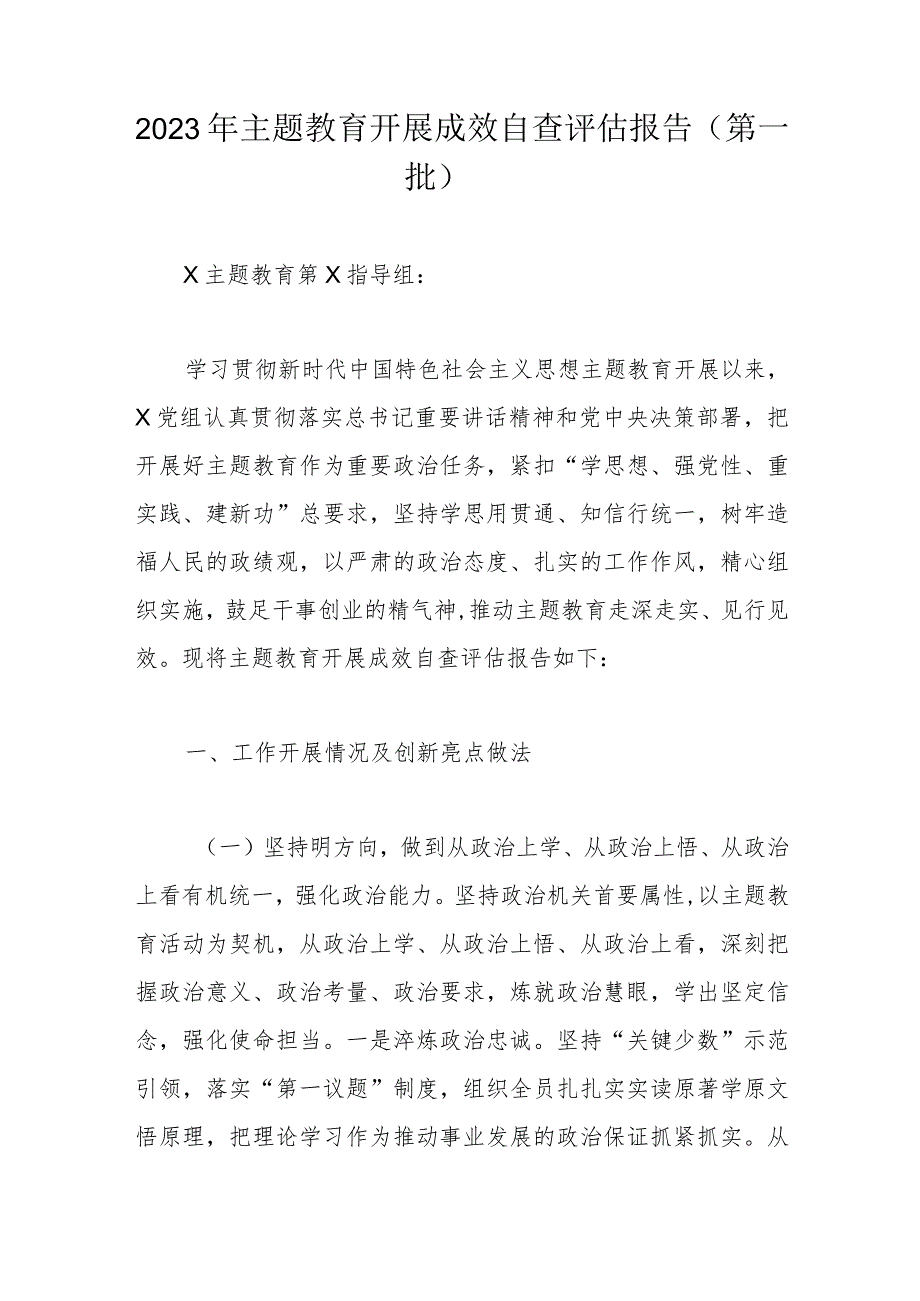 2023年主题教育开展成效自查评估报告.docx_第1页