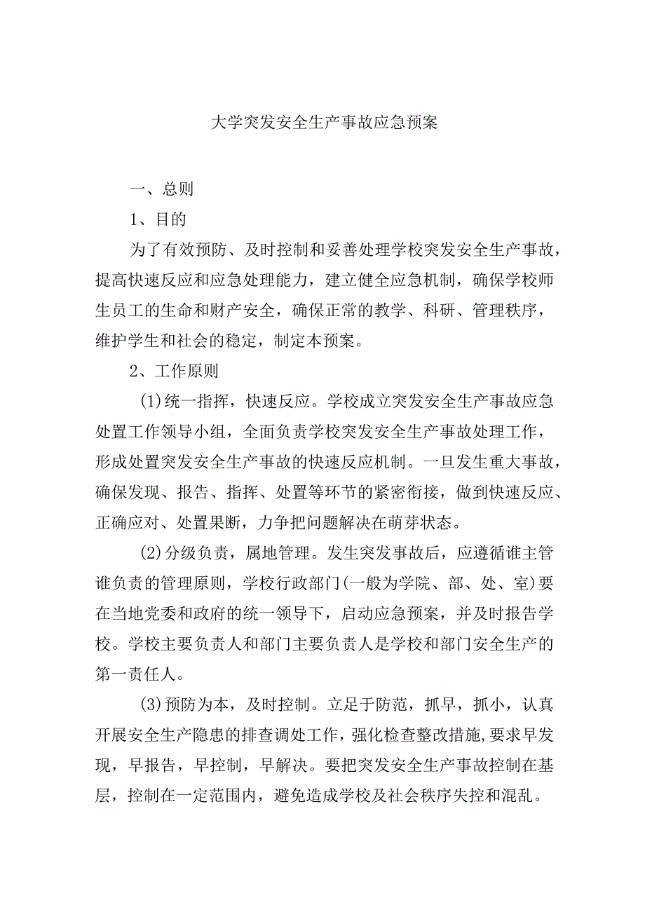 大学突发安全生产事故应急预案.docx_第1页