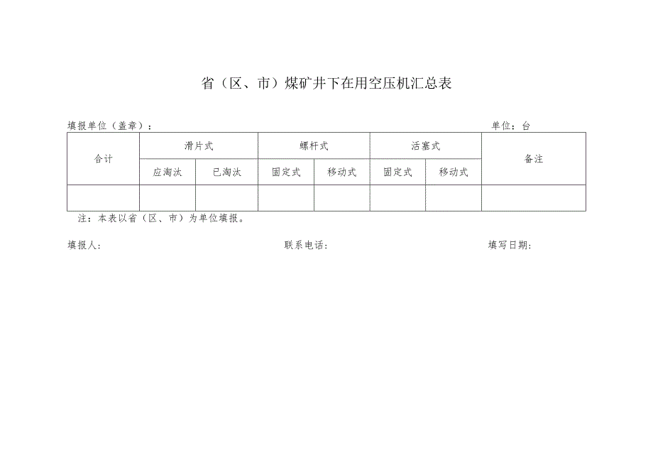 省区、市煤矿井下在用空压机汇总表.docx_第1页