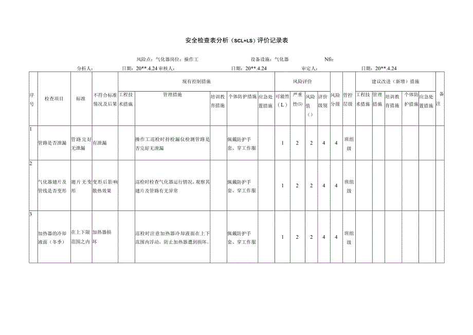 气化器安全检查表分析评价记录表.docx_第1页