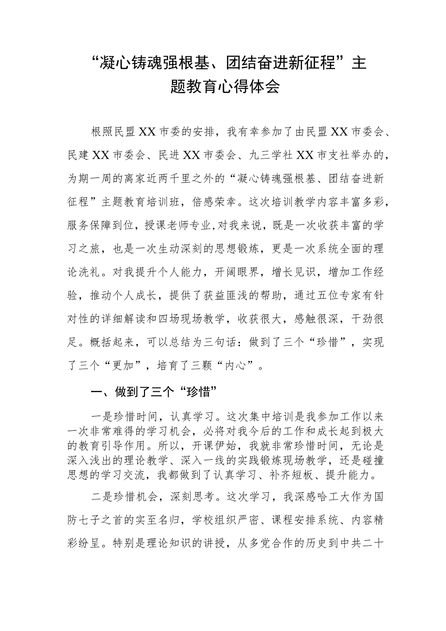 凝心铸魂强根基团结奋进新征程主题教育心得体会交流发言稿三篇.docx_第3页