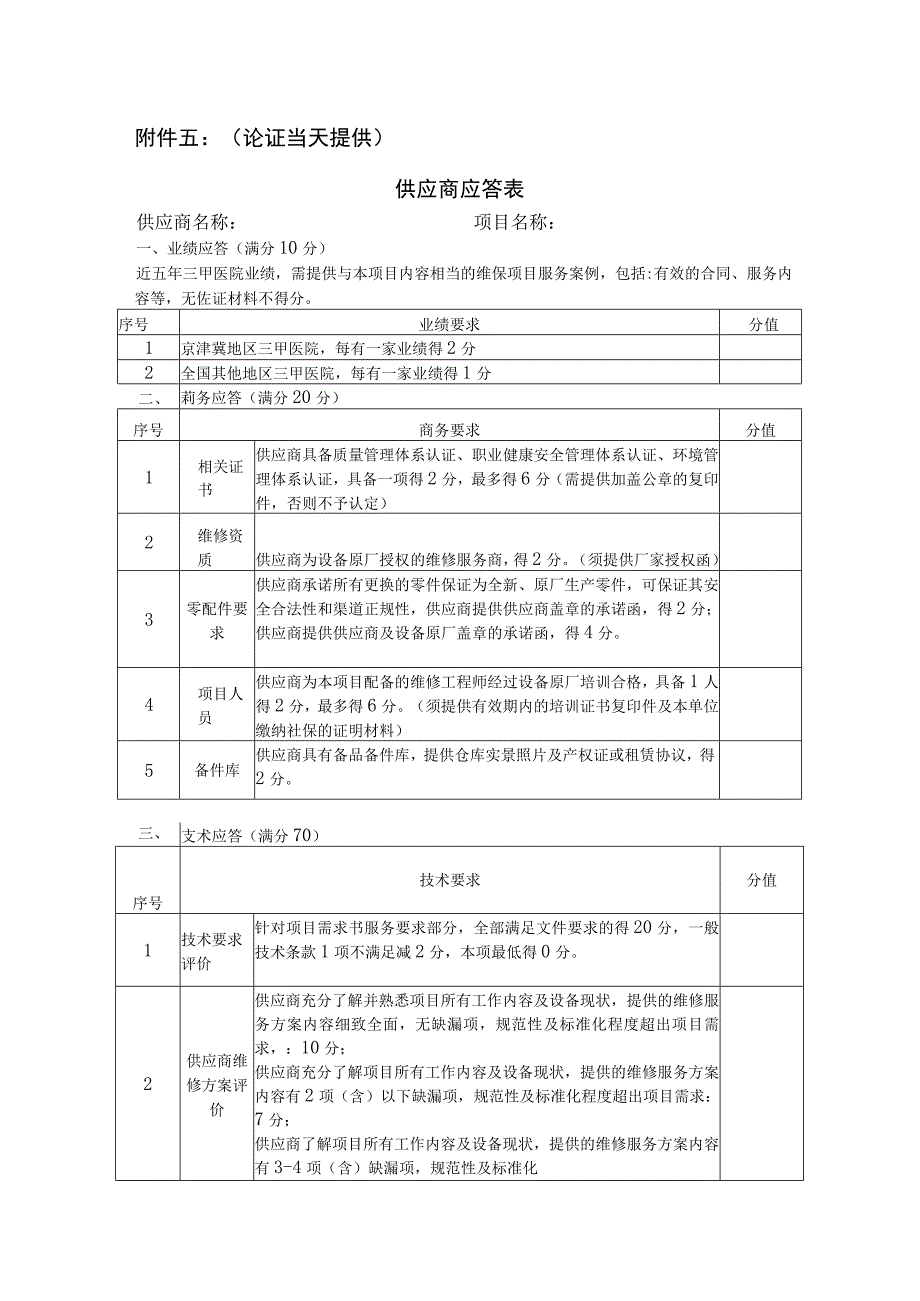 论证当天提供供应商应答表.docx_第1页