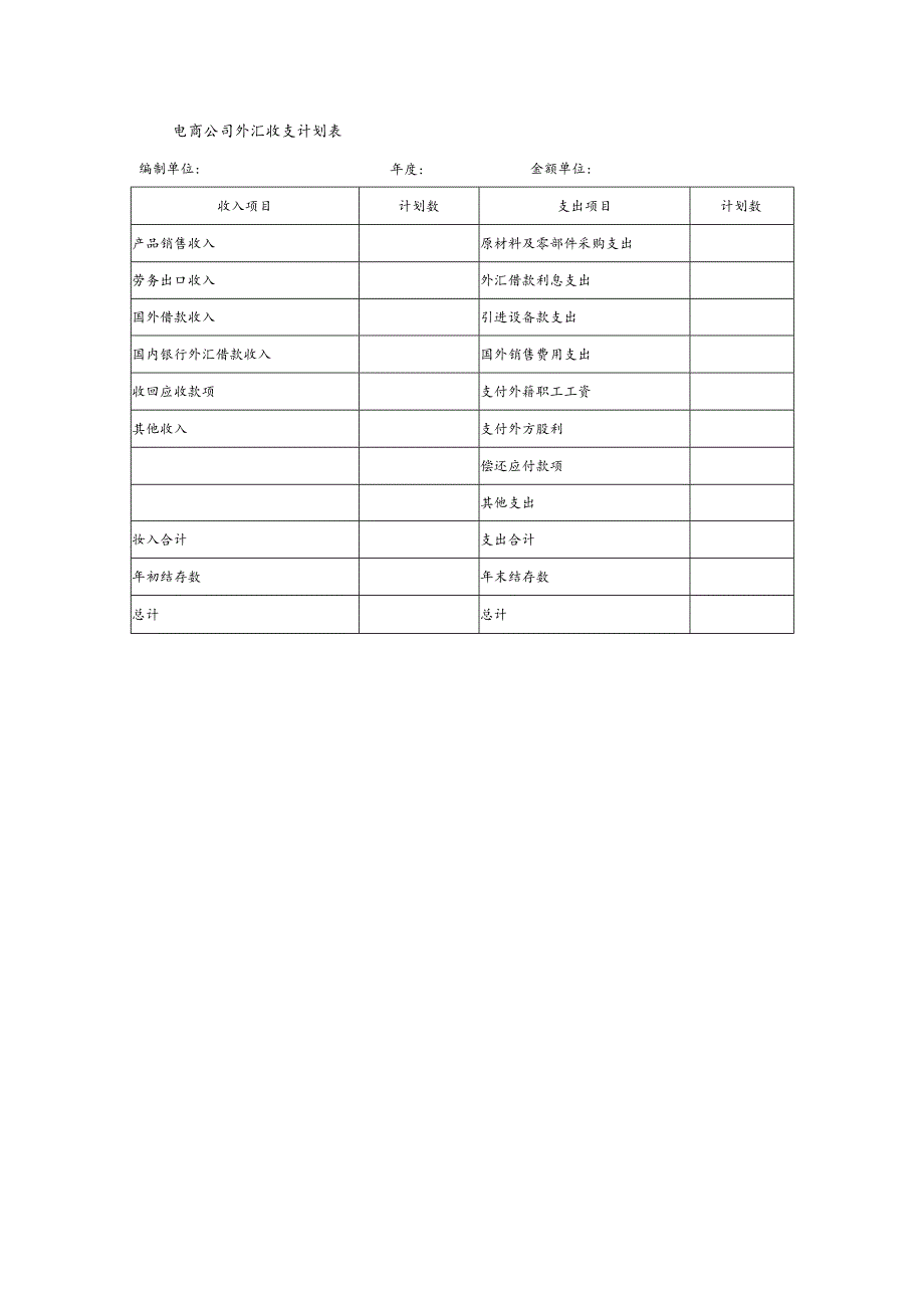 电商公司外汇收支计划表.docx_第1页