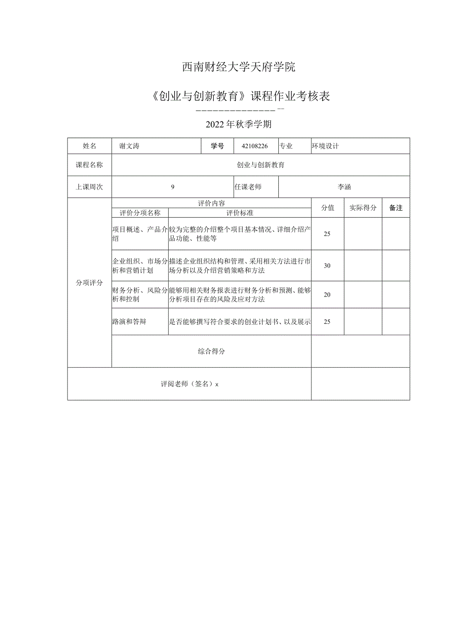 创业与创新教育考核表.docx_第2页