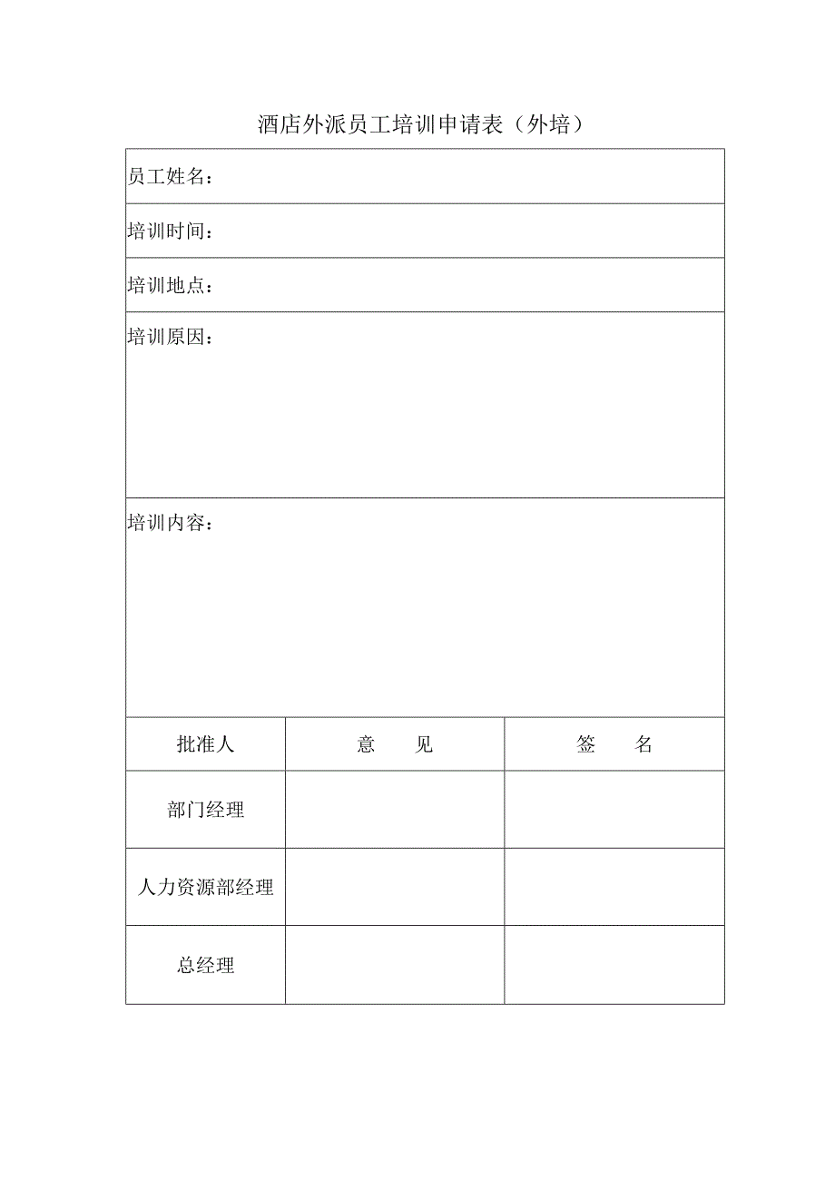 酒店外派员工培训申请表（外培）.docx_第1页