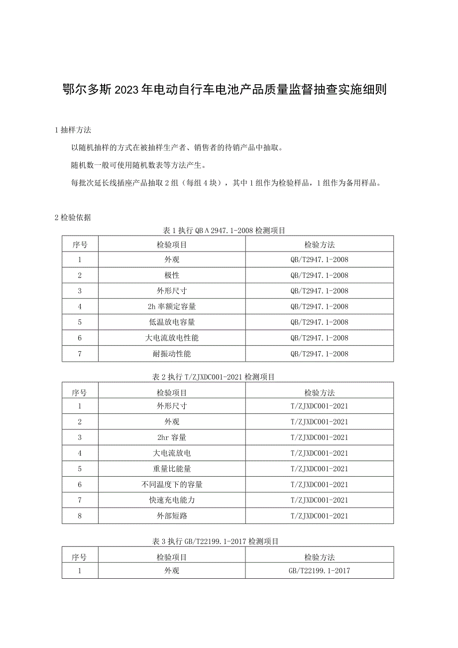 鄂尔多斯2023年电动自行车电池产品质量监督抽查实施细则.docx_第1页