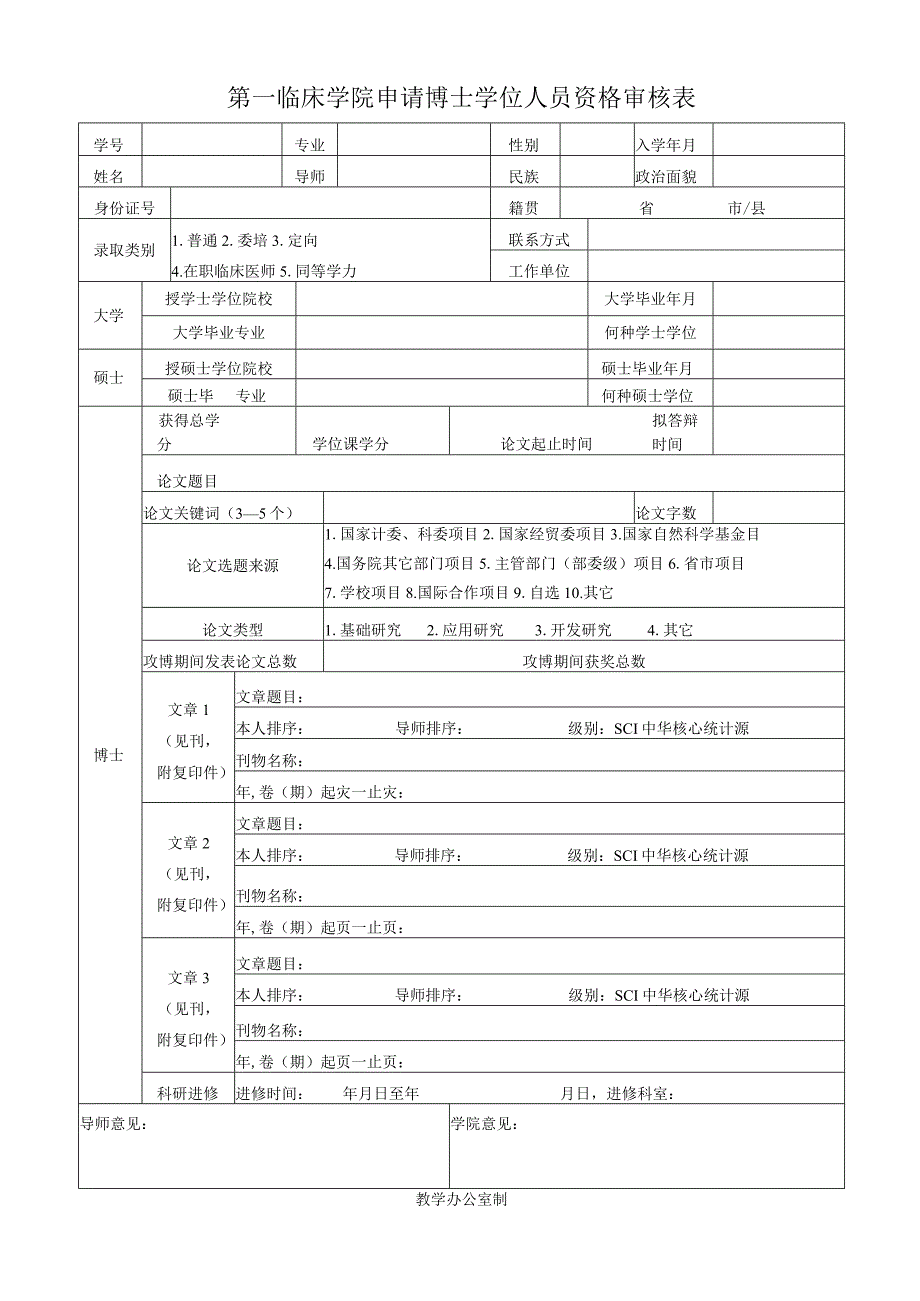 第一临床学院申请博士学位人员资格审核表.docx_第1页